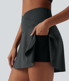 Jupe-short de tennis mini taille haute croisée à rayures avec poches