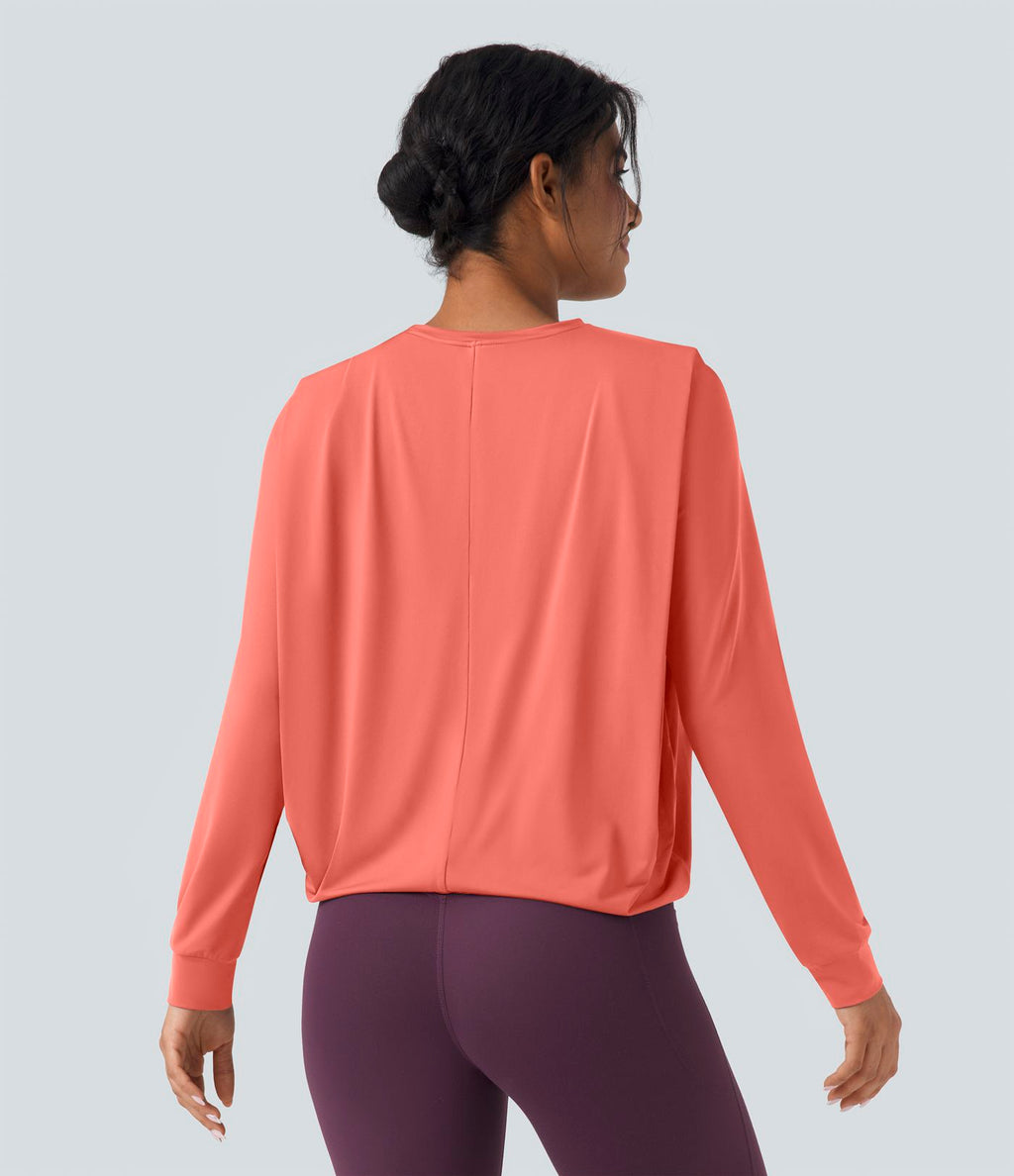 Haut de sport yoga col rond manches longues froncé - UPF50+