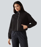 Veste en jean Halara Flex™ à col montant avec manches longues, zip et poches