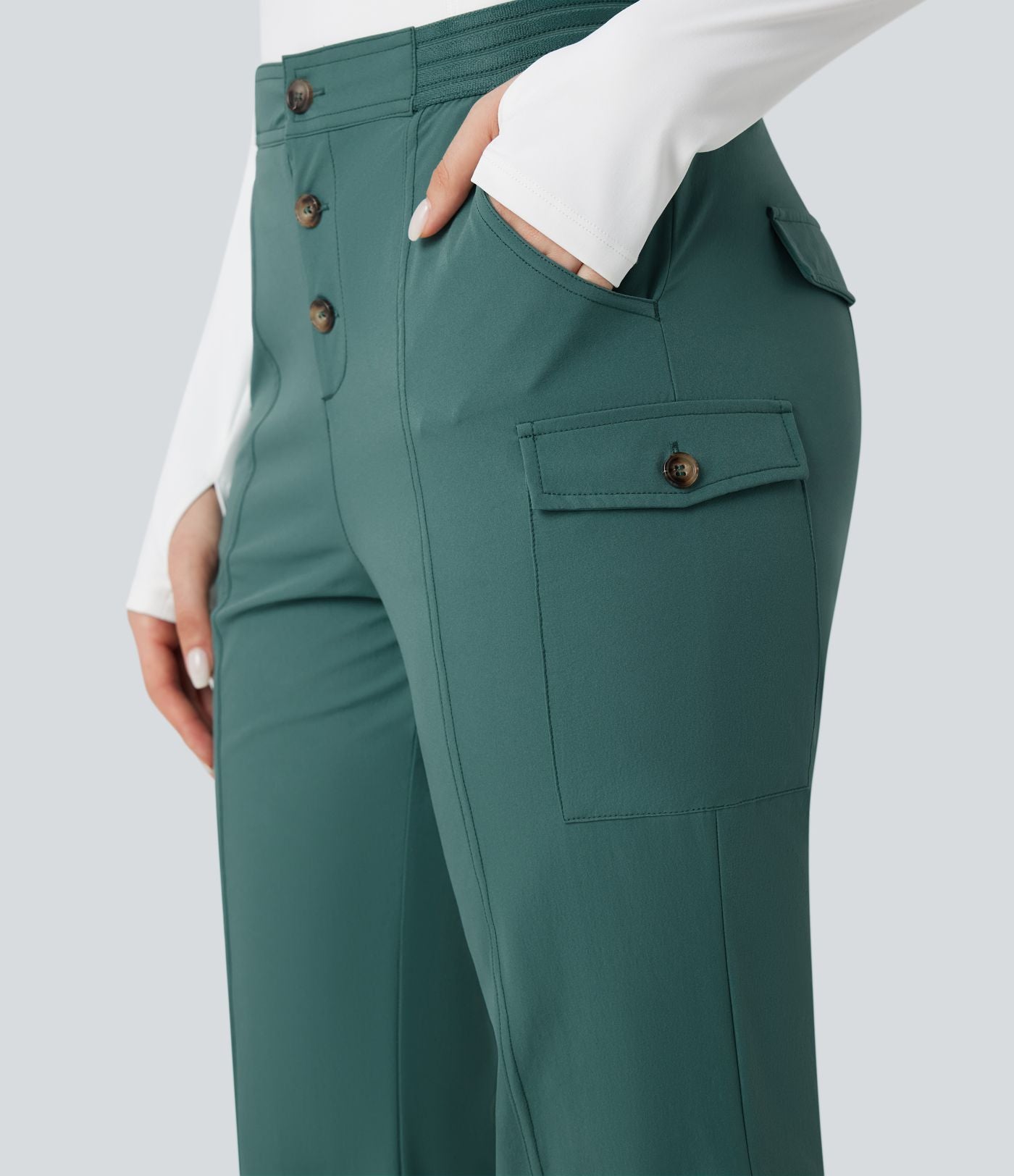 Pantalon de randonnée bootcut déperlant résistant à l'abrasion taille basse avec poches