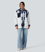 Veste sherpa carreaux color block manches longues avec poches