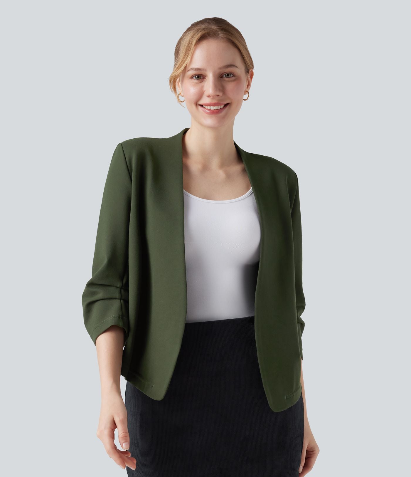 Blazer de travail résistant en ponte roma à décolleté en V et manches 3/4