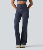 Pantalon de yoga évasé taille haute avec cordon de serrage uni et poches