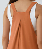 Salopette Casual Bretelles Ajustables Boutonnés Multiples Poches Plis et Tissu Gaufré