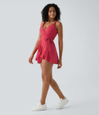 Robe décontractée mini 2-pièces col V liens latéraux volant fluide avec poche A-D