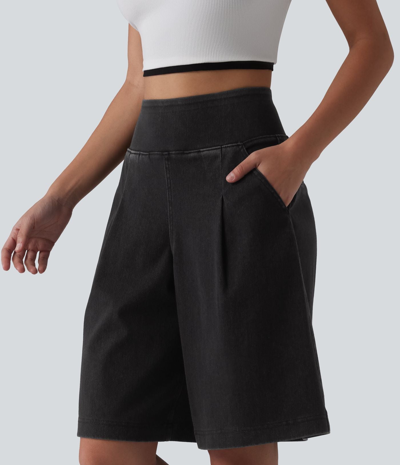 Halara Flex™ Short ample en jean décontracté taille haute 25 cm avec poches