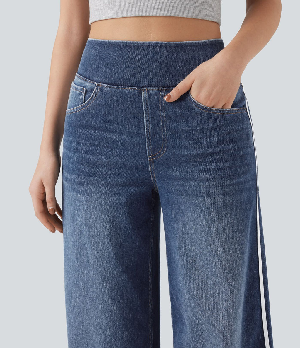Halara Flex™ Jean large fluide délavé taille haute à rayures avec poches