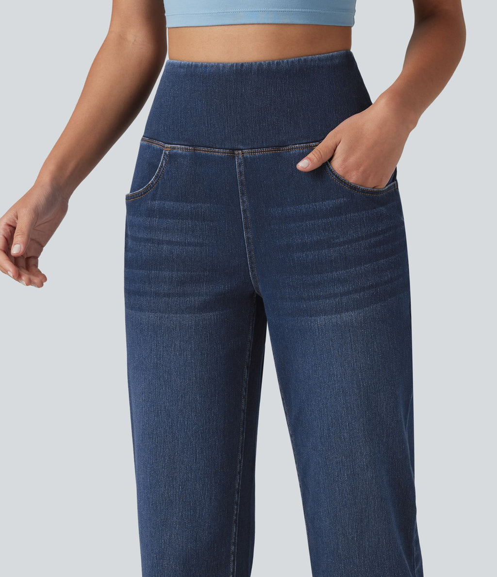 Jean skinny décontracté 7/8 Halara Flex™ taille haute, effet ventre plat, ourlet arrondi et poches