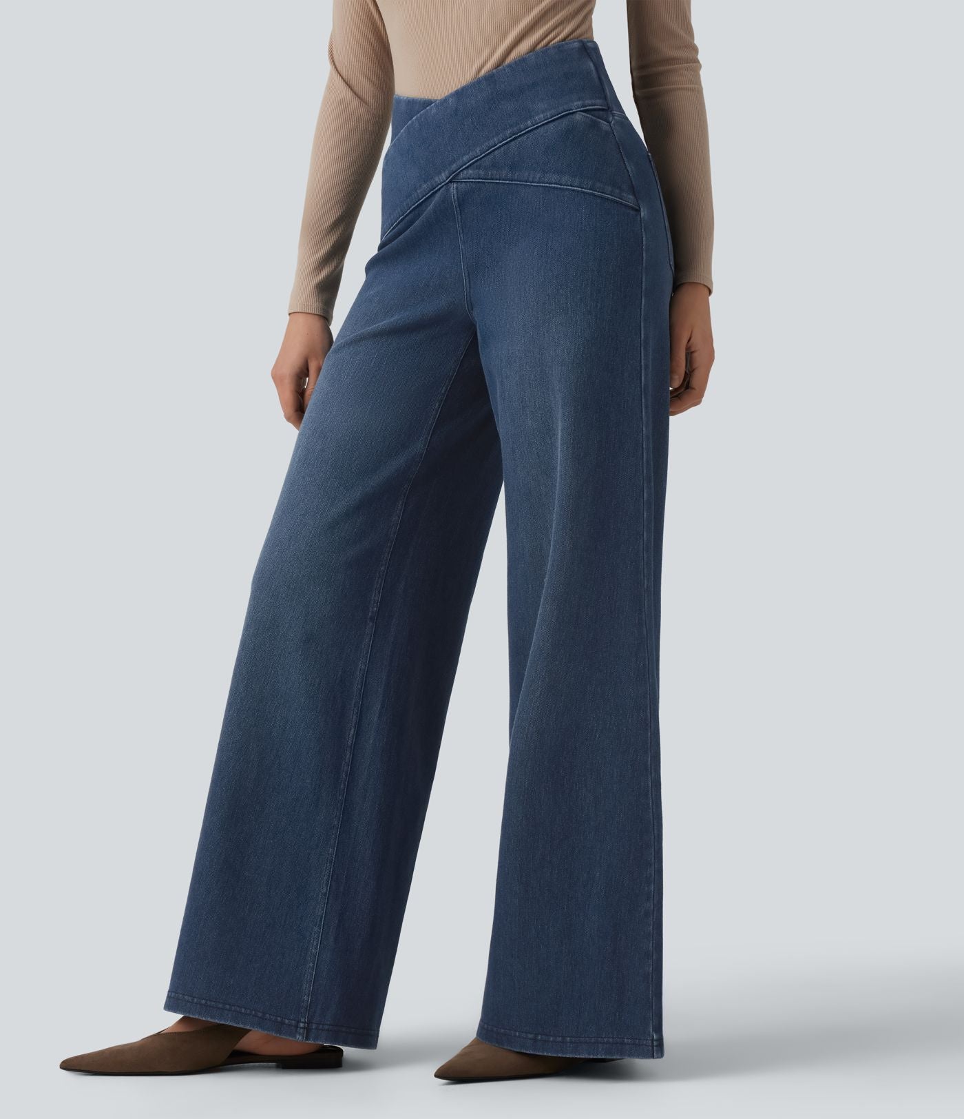 Halara Flex™ Jean large taille haute croisée ventre plat avec poches