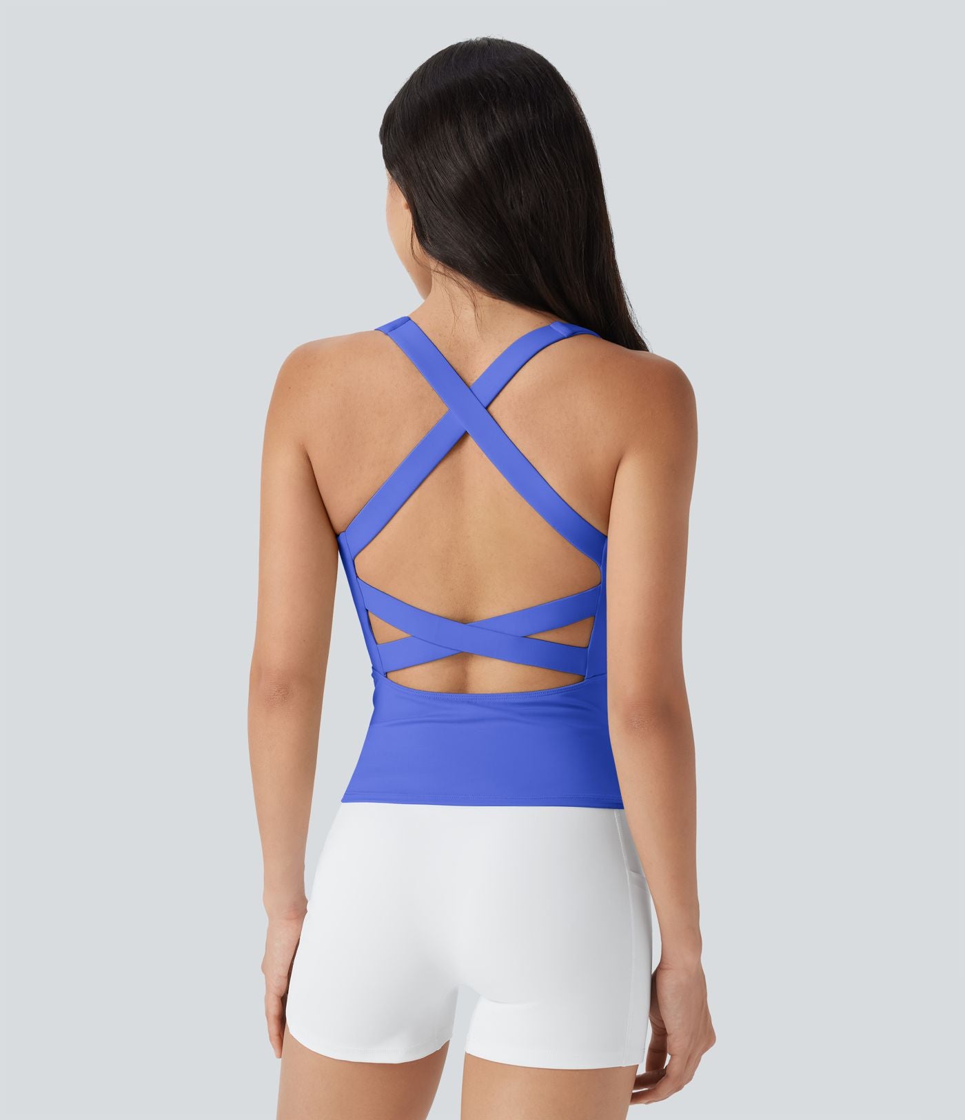 Débardeur de course crop top dos nu col carré bretelles croisées Softlyzero™ Airy Cool Touch - longueur rallongée - UPF50+