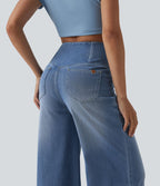 Halara Flex™ Jean large casual taille haute croisée ventre plat, avec poches