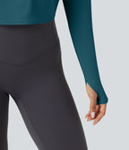 Top de sport yoga SoftlyZero™ QuickDry 2-en-1 dos nu torsadé manches longues avec trous pouces