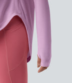 Top de sport yoga une épaule séchage rapide ourlet arrondi asymétrique manches longues avec trous pouces - Brassière intégrée