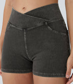 Halara Flex™  Shorts 7,5cm Denim Casual Taille Haute Poches Latérales Croisées en Maille Extensible