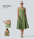 Robe de sport danse mi-longue Breezeful™ col carré dos nu croisé avec brassière intégrée 2-en-1 séchage rapide et poche - Easy Peasy