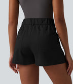 Short tailleur chino taille haute en coton, coupe ample, avec poches