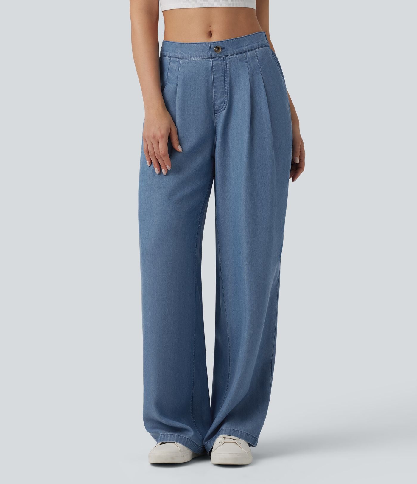 Jean large décontracté taille mi-haute en lyocell avec poches
