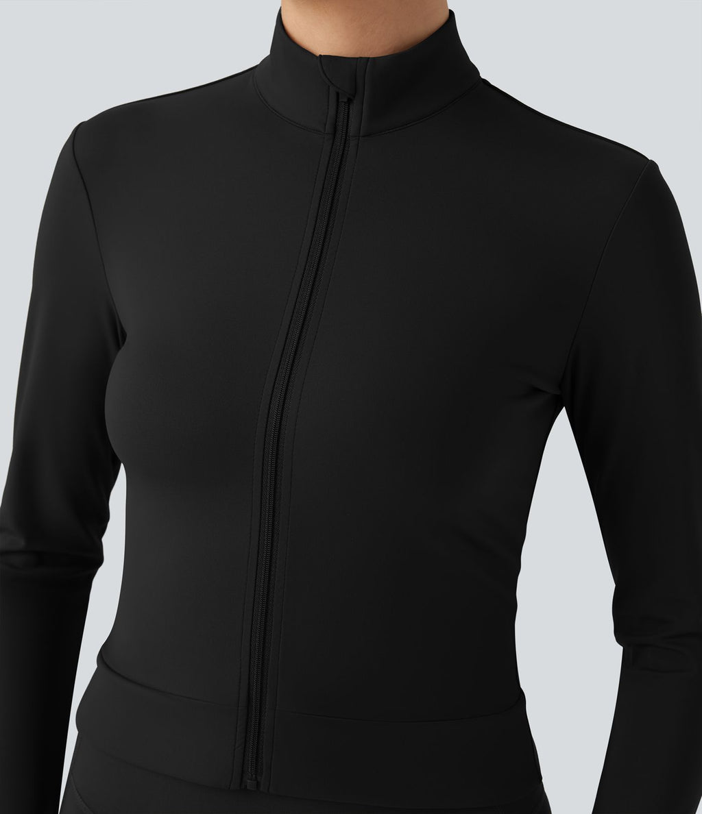 Veste yoga SoftlyZero™ Plush col montant manches longues avec trous pour pouces et dos croisé