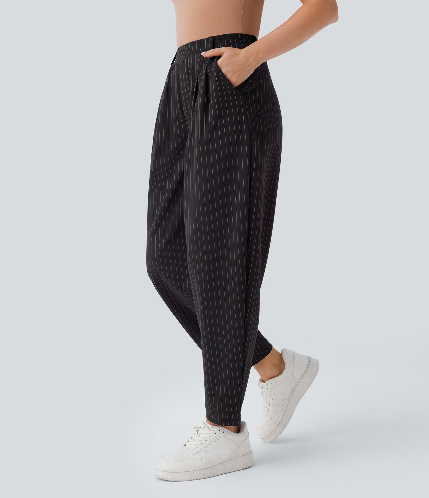 Pantalon Halara Flex™ tailleur à rayures et taille mi-haute avec poches latérales effet frais InstantCool