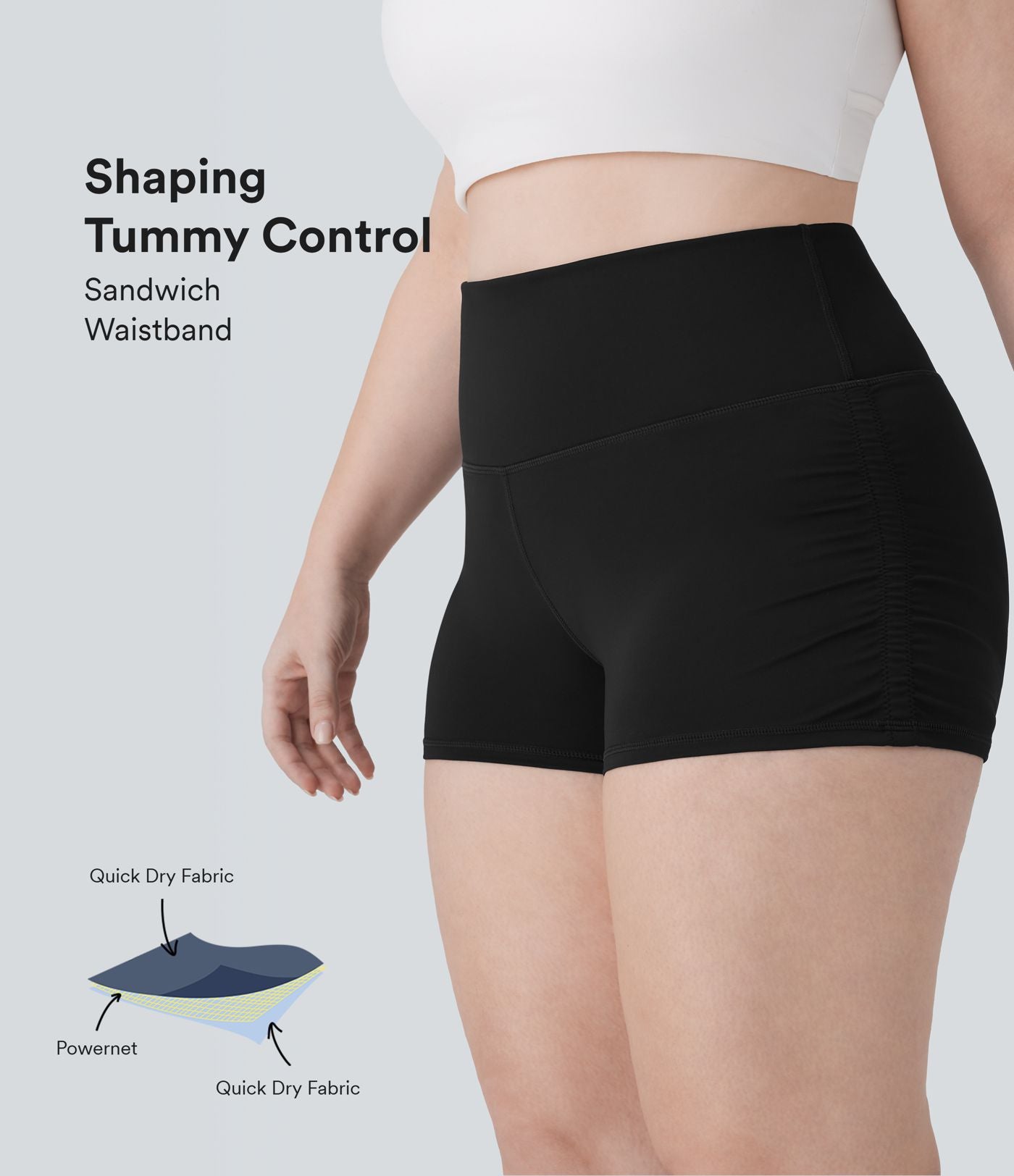 Short cycliste 6 cm de course gainant taille haute grande taille avec fronces et séchage rapide SoftlyZero™