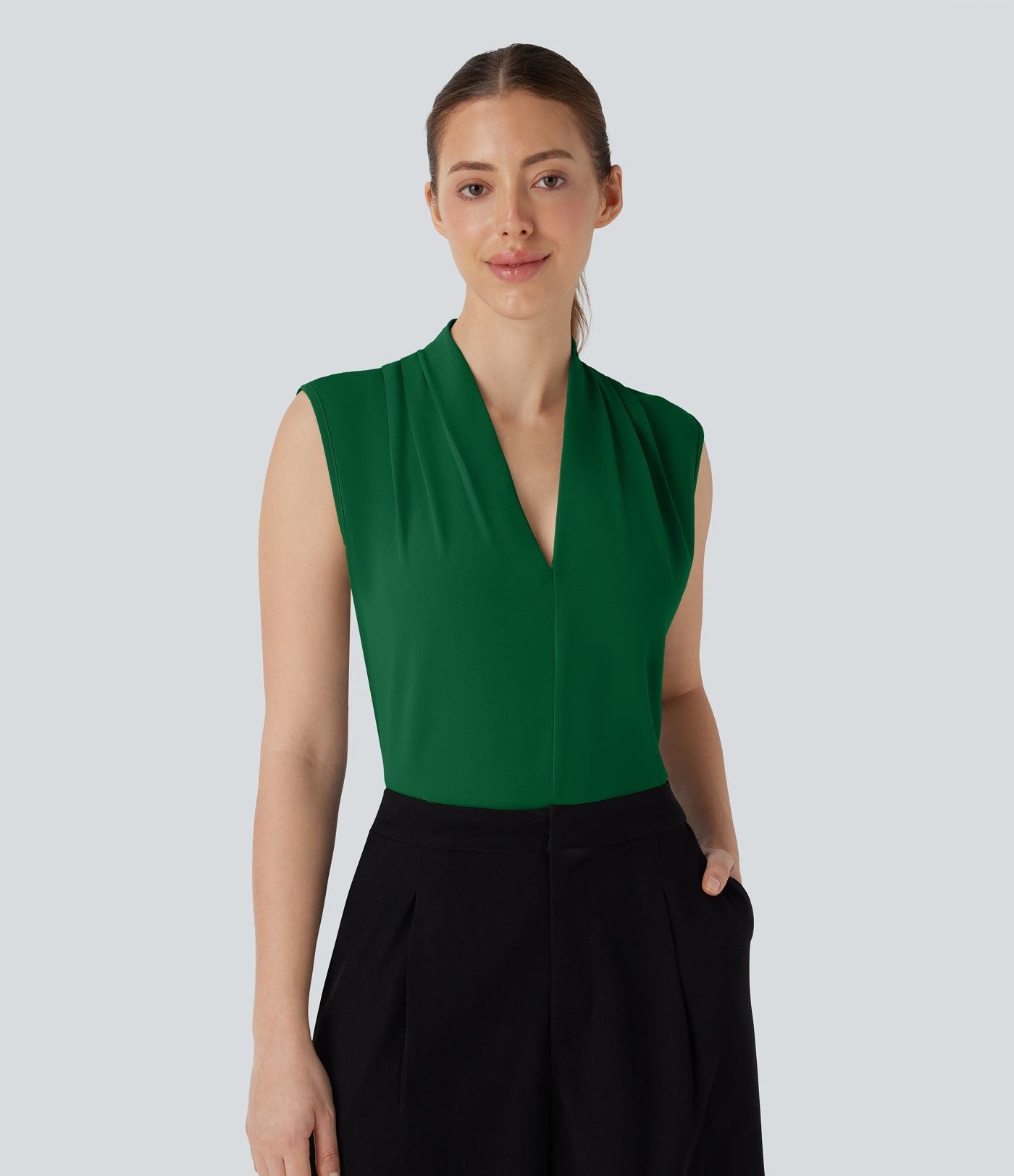 Blouse sans manches col V pour le bureau