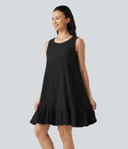 Robe mini sans manches à encolure arrondie avec ourlet à volants, coussinets amovibles et bonnets E à G