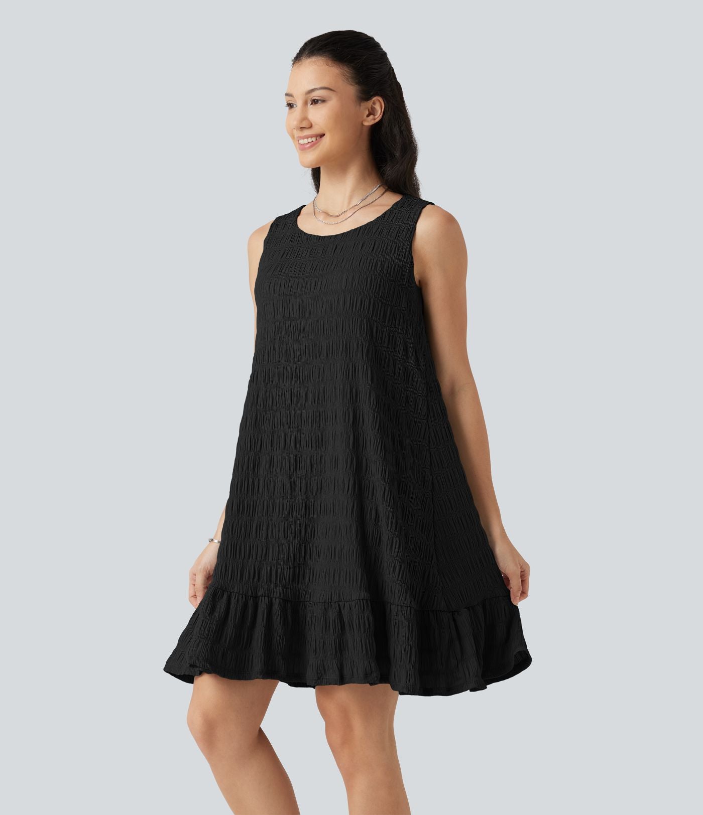 Robe mini sans manches à encolure arrondie avec ourlet à volants, coussinets amovibles et bonnets E à G