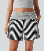 Short ample taille basse froncé à rayures avec poches, style vacances