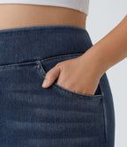 Halara Flex™ Jeans Larges Casual Taille Haute Multiples Poches Lavés Élastiques et Tricotés Grande Taille
