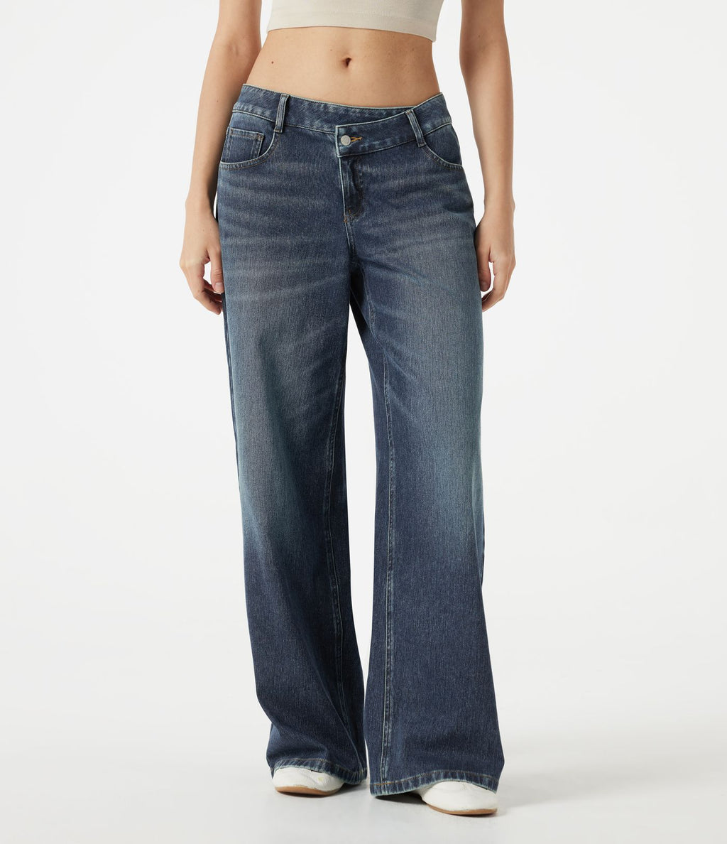 Jean baggy Halara Flex™ taille basse délavé asymétrique avec poches