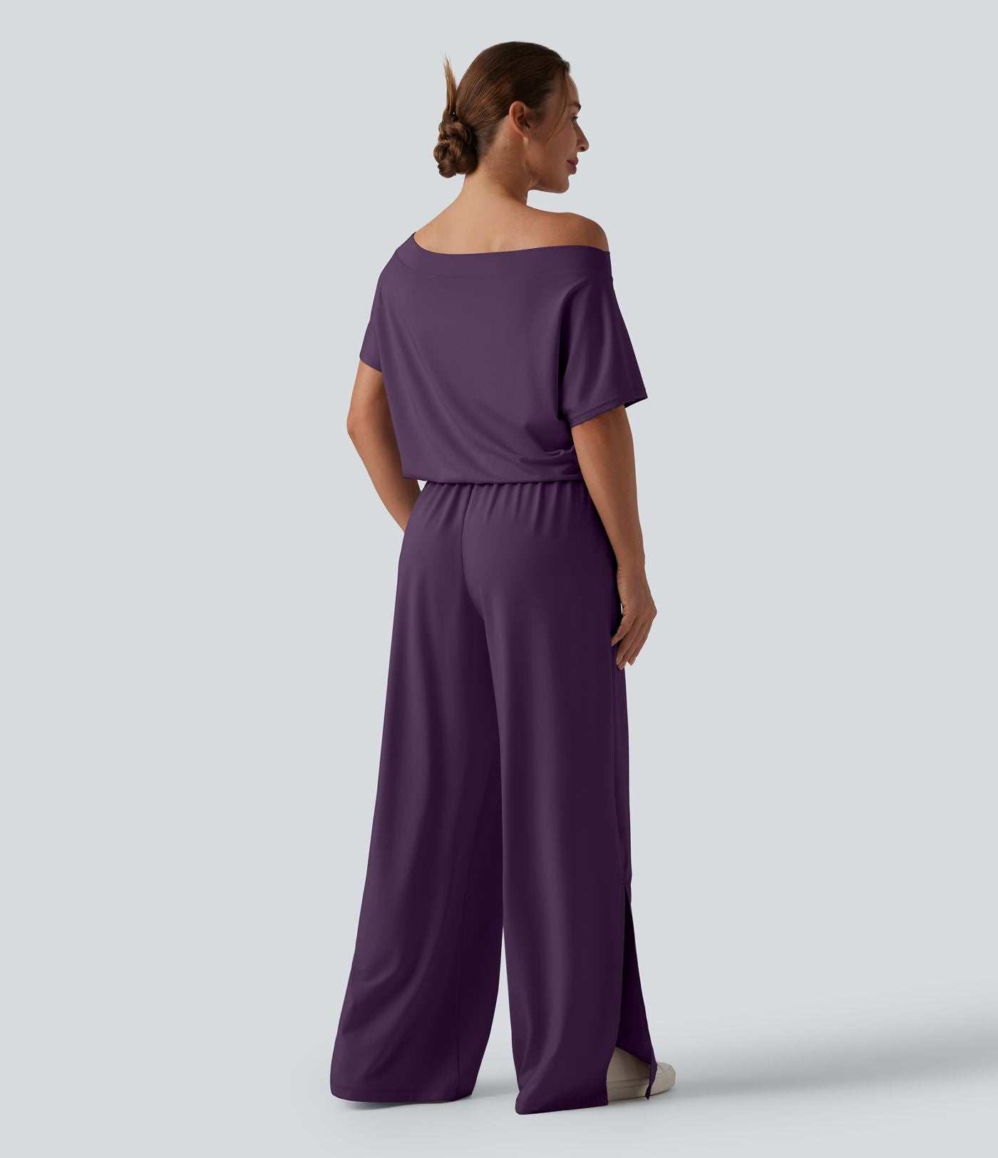 Combinaison casual asymétrique manches courtes avec poches et fente - Easy Peasy