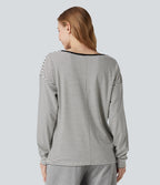 T-shirt rayé col V manches longues