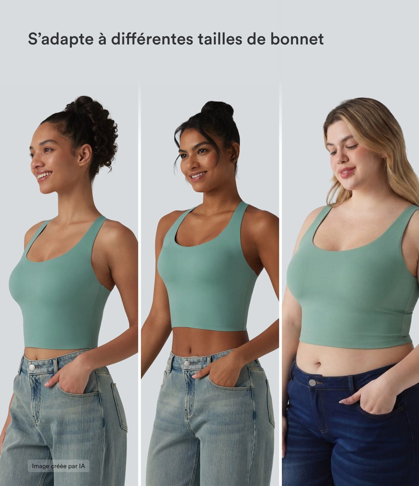 Crop top casual col U avec brassière intégrée — Bonnets B-E