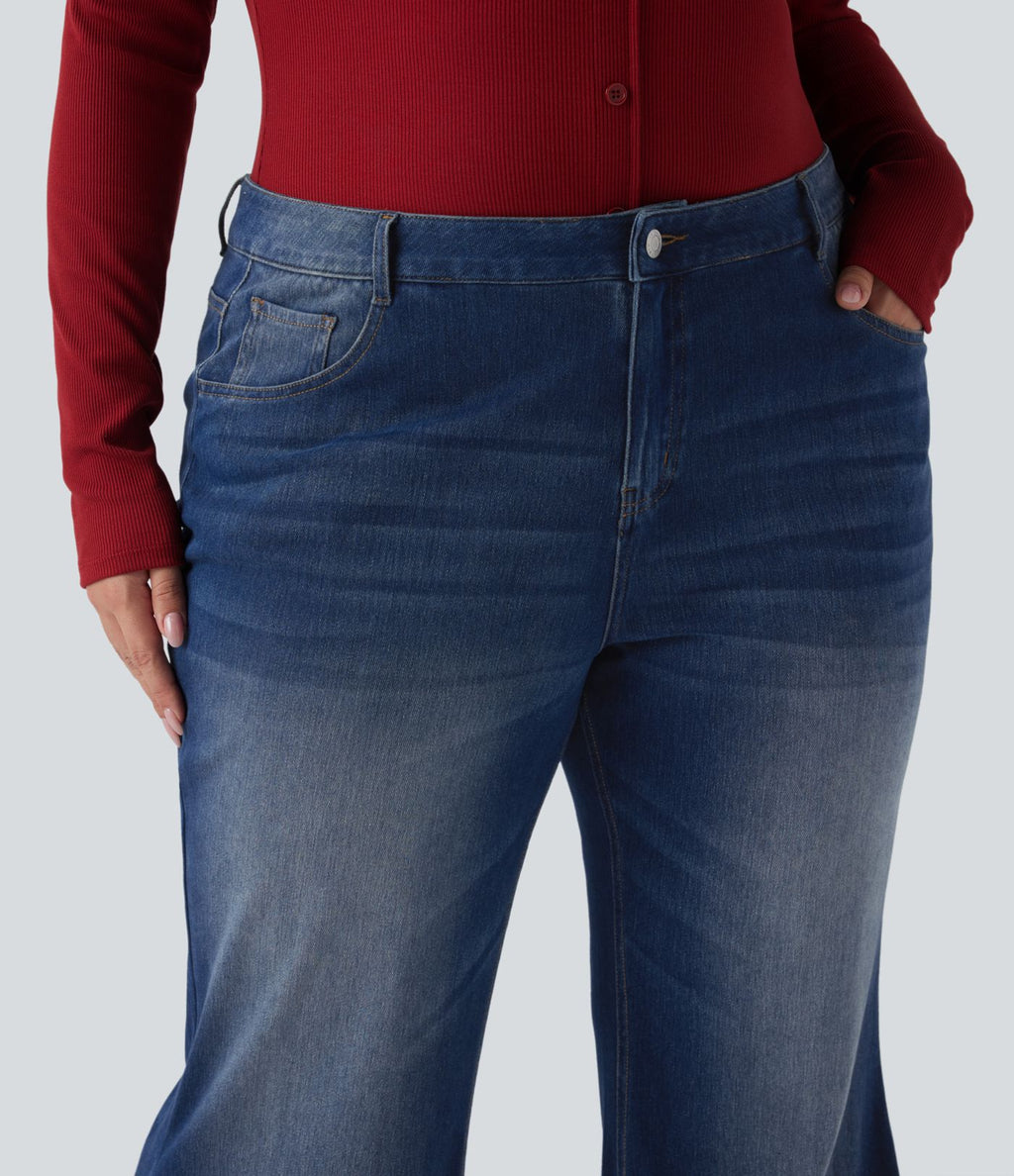 Jean évasé délavé grande taille taille basse Halara Flex™ avec poches