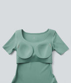 T-shirt casual col rond échancré à manches courtes avec brassière intégrée — Bonnets B-E