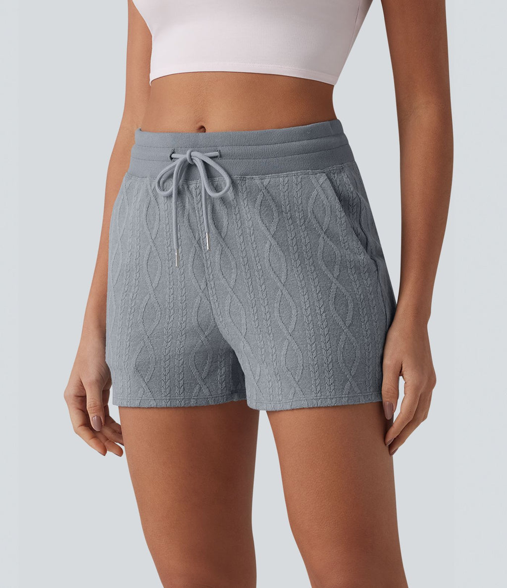 Short casual 7,5 cm en maille torsadée taille mi-haute, cordon de serrage et poches