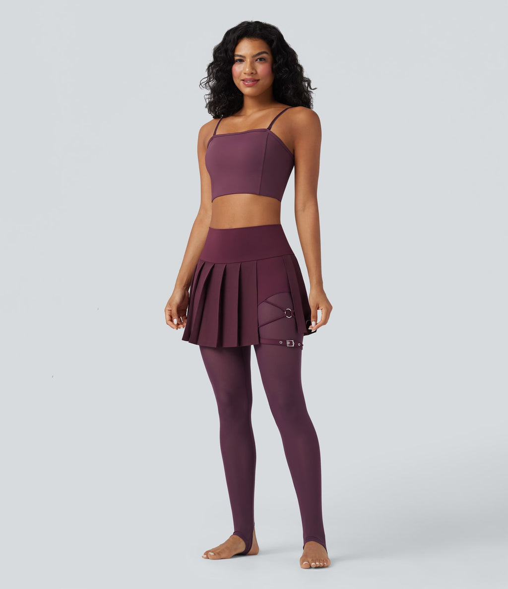 Legging à jupe étrier danse Breezeful™ 2-en-1 taille haute plissé résille contrastante séchage rapide avec poches