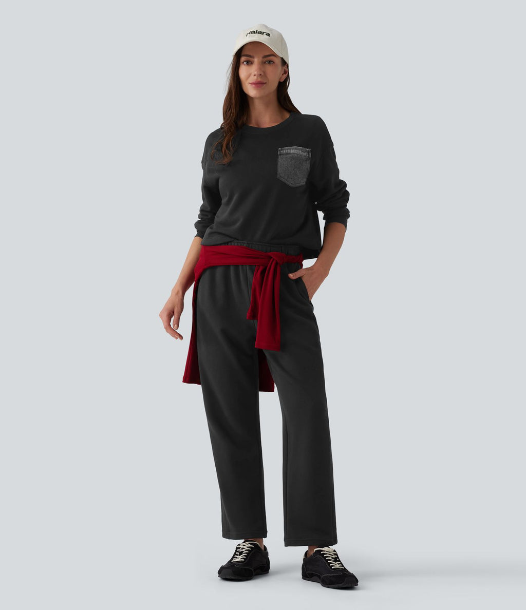 Pantalon de jogging décontracté fuselé taille mi-haute avec cordon de serrage intérieur coton avec poches