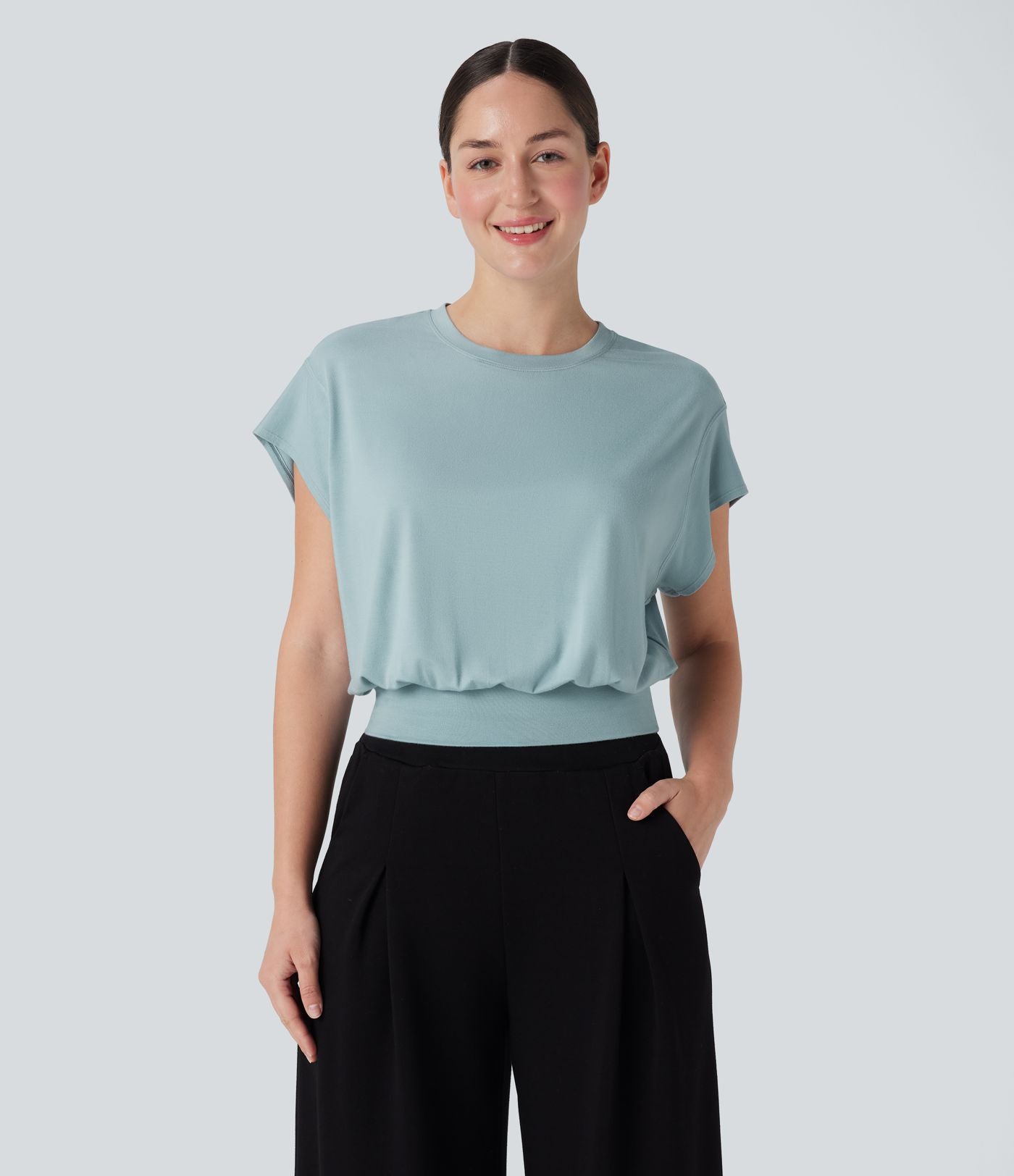T-shirt de travail à col rond et manches chauve-souris courtes
