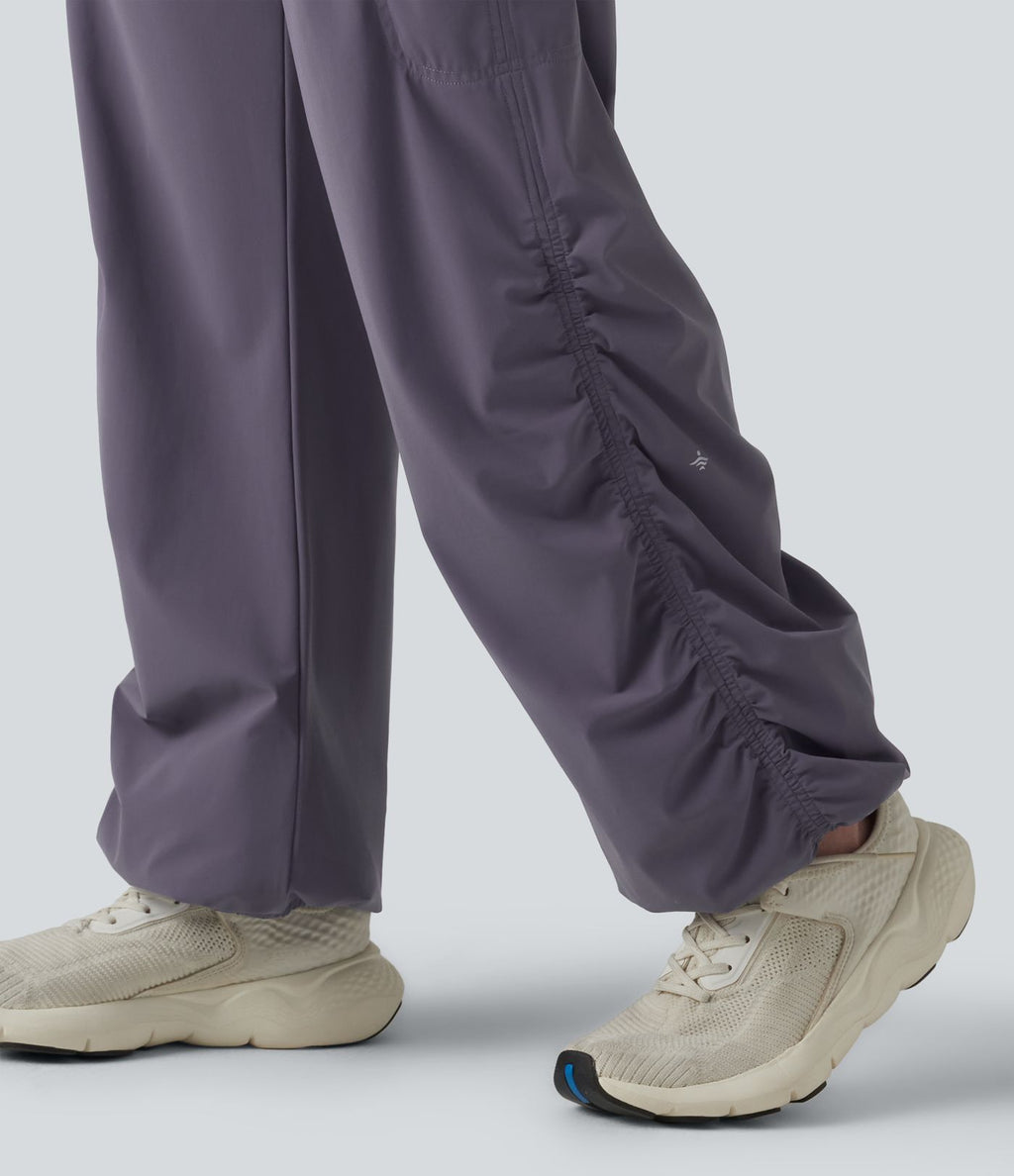 Jogging cargo de course taille mi-haute ajustable avec cordon de serrage, froncé, séchage rapide et poches
