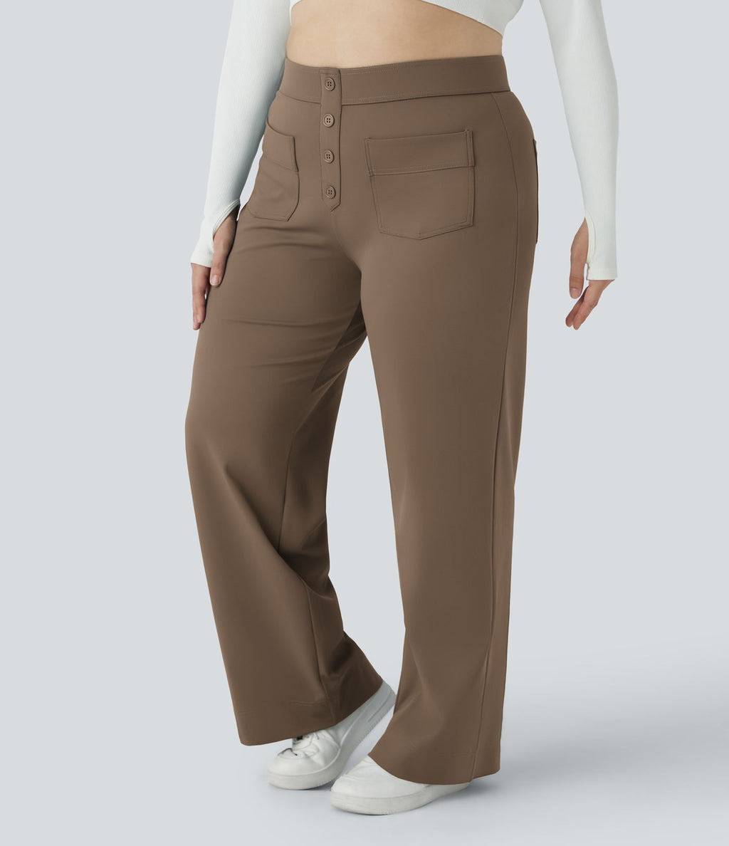 Pantalon coupe droite grande taille taille haute DayStretch avec poches