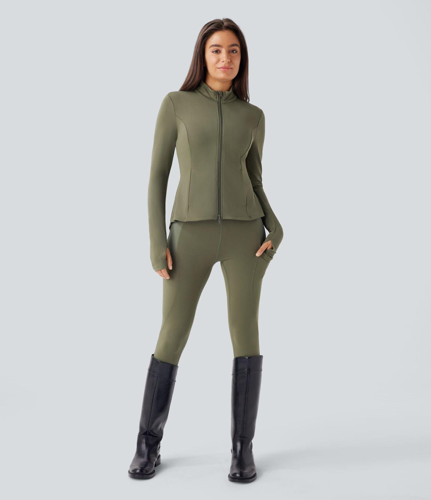 Veste d'équitation ajustée Softlyzero™ avec col montant, passe-pouces, poches, plis et fermeture éclair - Protection UPF50+