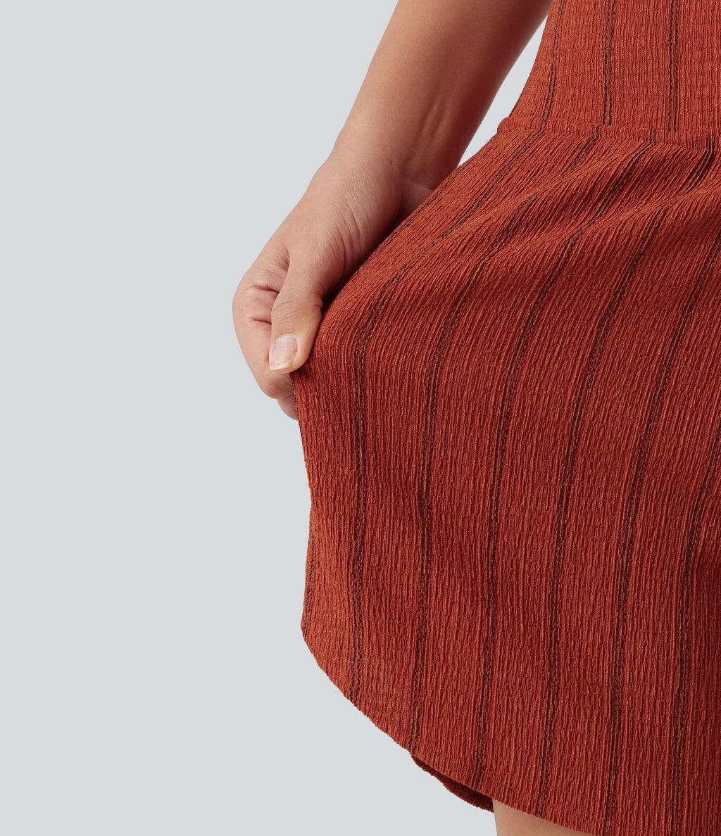 Short casual taille haute ourlet arrondi rayures avec poches