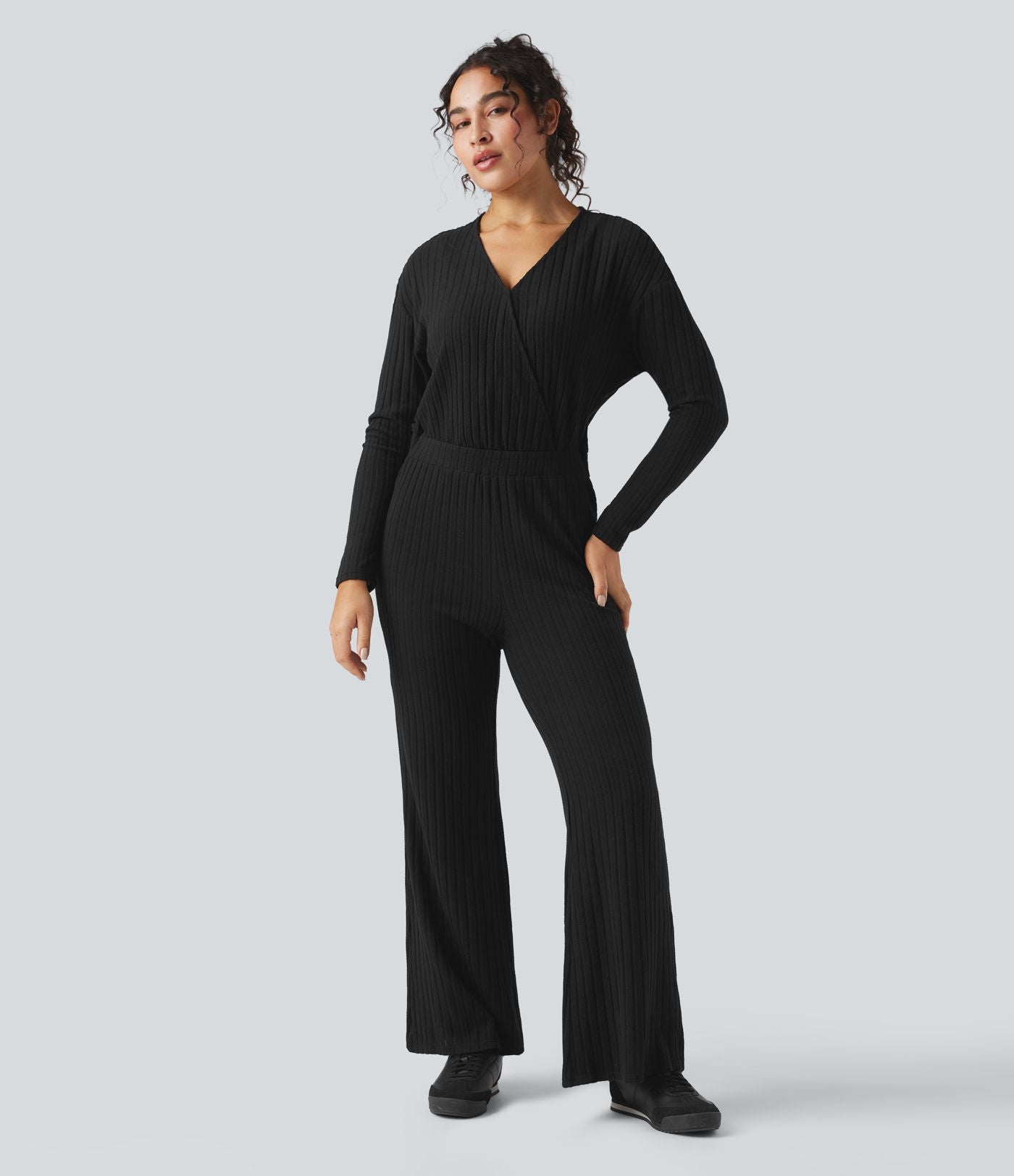 Combinaison casual côtelée maille col V manches longues - Easy Peasy
