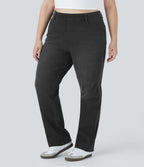 Jean décontracté Halara Flex™ grande taille, taille haute, multiples poches, jambes droites, effet délavé, en maille extensible