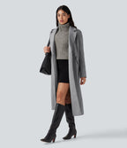 Manteau long polaire col cranté manches longues avec poches