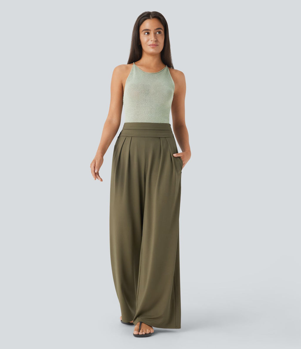 Pantalon large très taille haute gainant avec poches