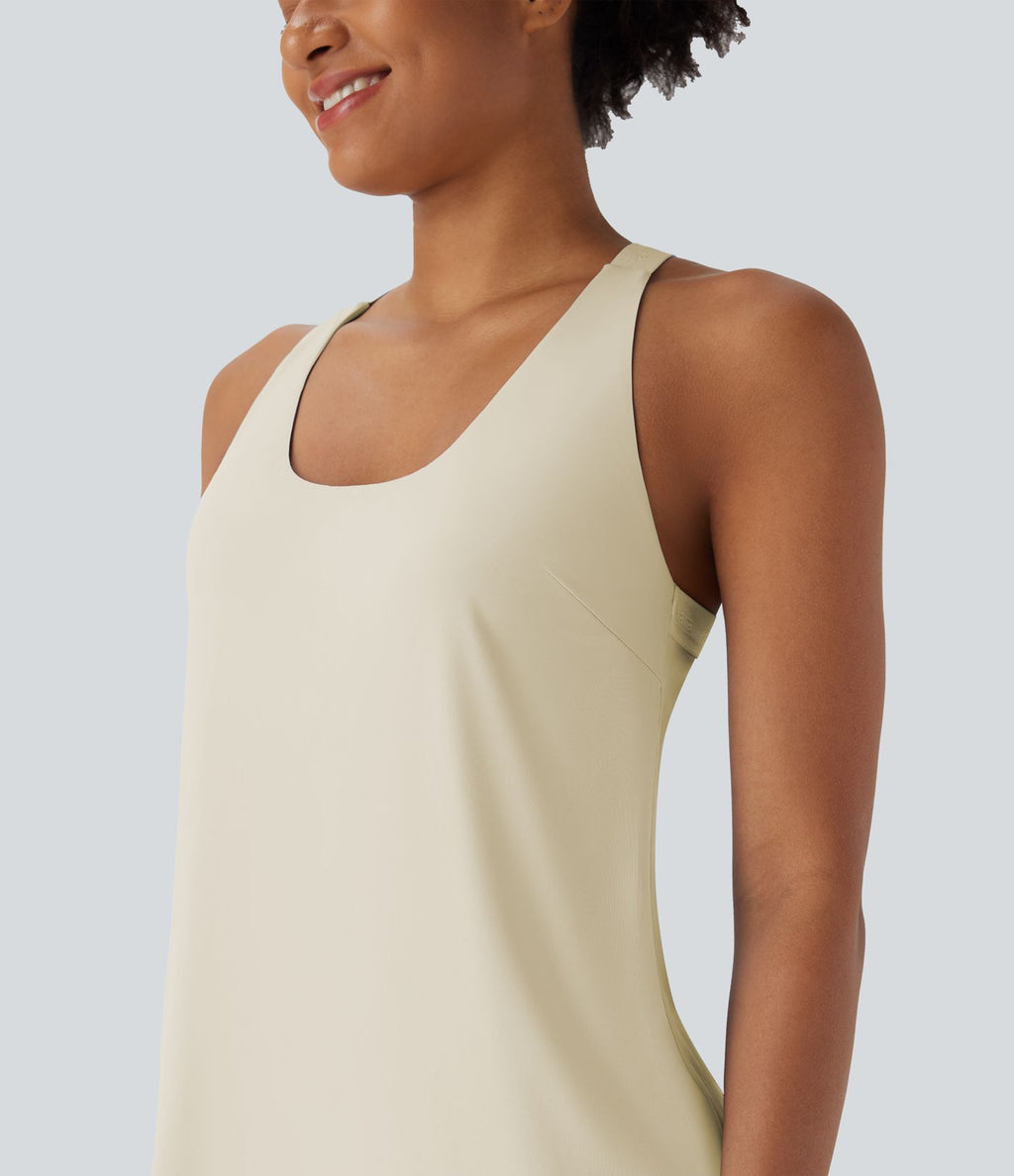 Débardeur yoga dos nu col U avec bretelles croisées, ourlet arrondi et effet frais InstantCool, protection solaire UPF50+