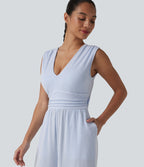 Combinaison sans manches col V à rayures avec brassière intégrée et poches – Édition Easy Peasy