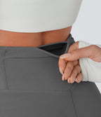 Pantalon décontracté évasé en maille gaufrée, taille haute, avec poches croisées